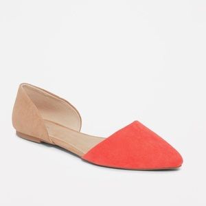 Old Navy Pointy Toe D’Orsay Coral and Tan Flats